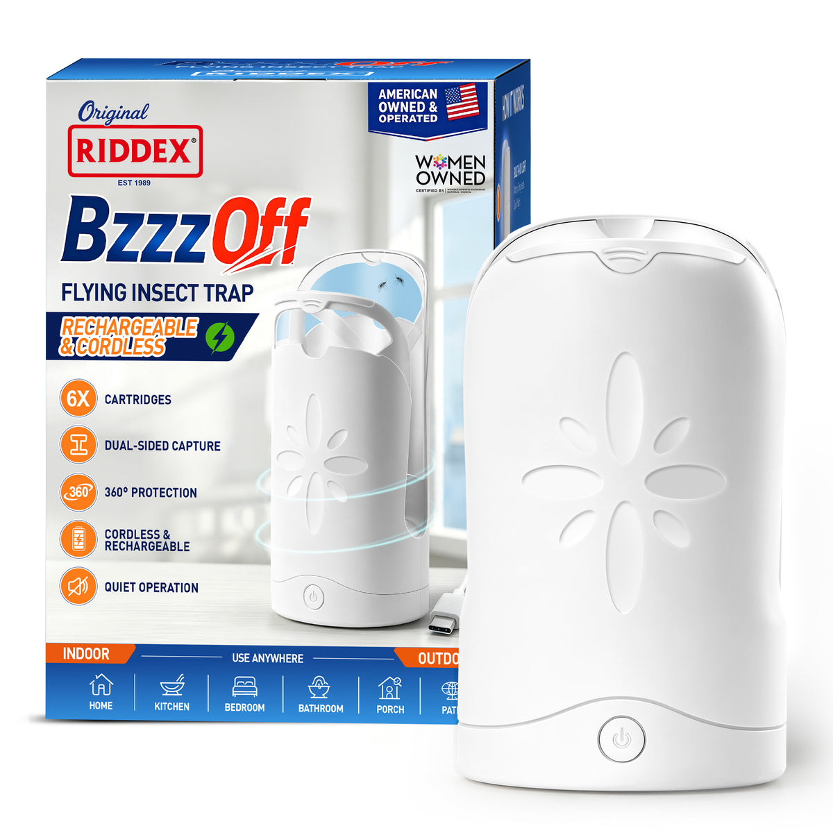 BzzzOff™ Flying Insect Trap – Rechargeable Cordless Fly Trap, 6 Cartridges