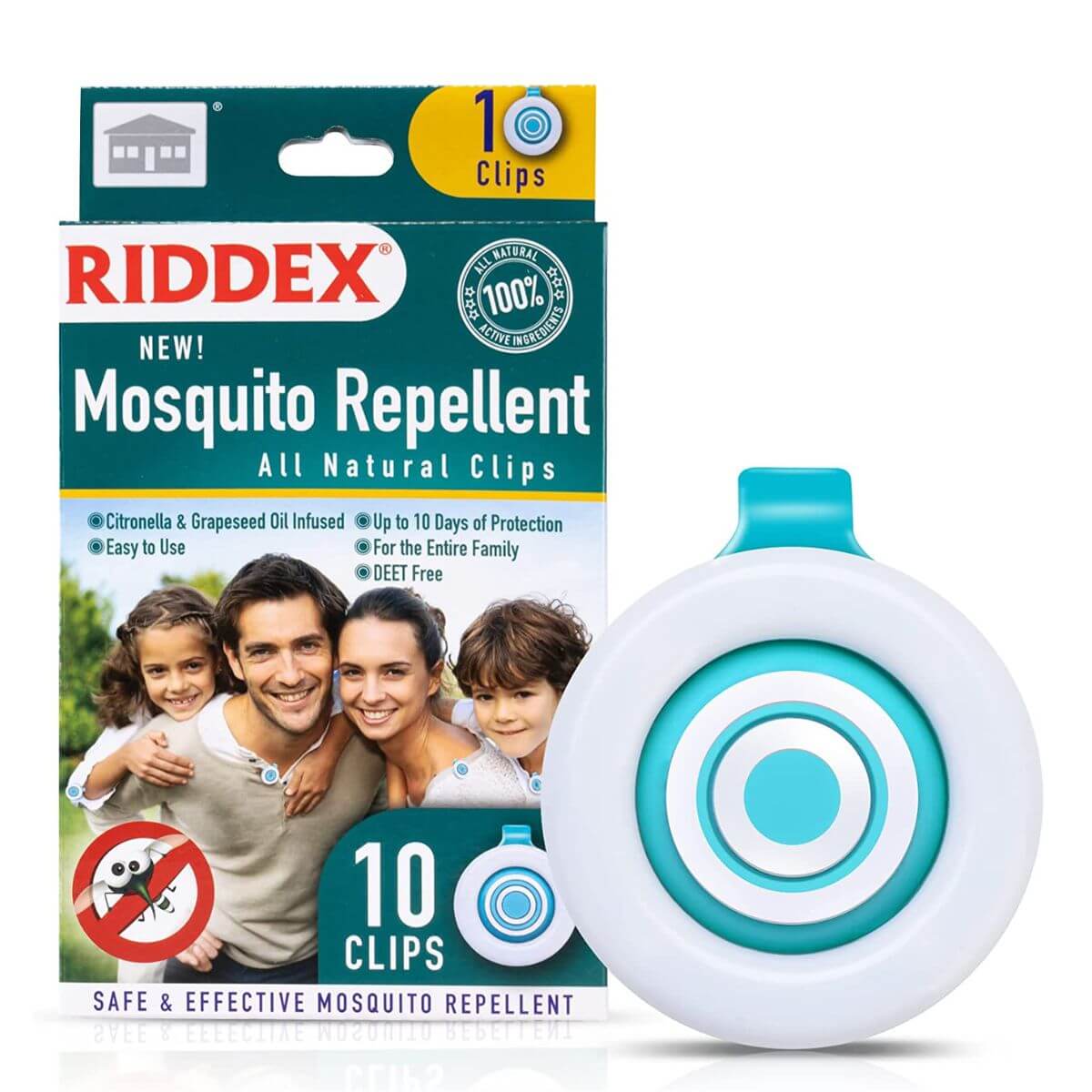 Riddex Mosquito Repellent - 10 Clips photo of box and a clip