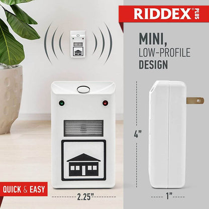 Riddex Plus Electromagnetic Pest Repeller sizing: 4" x 2.25" x 1"
