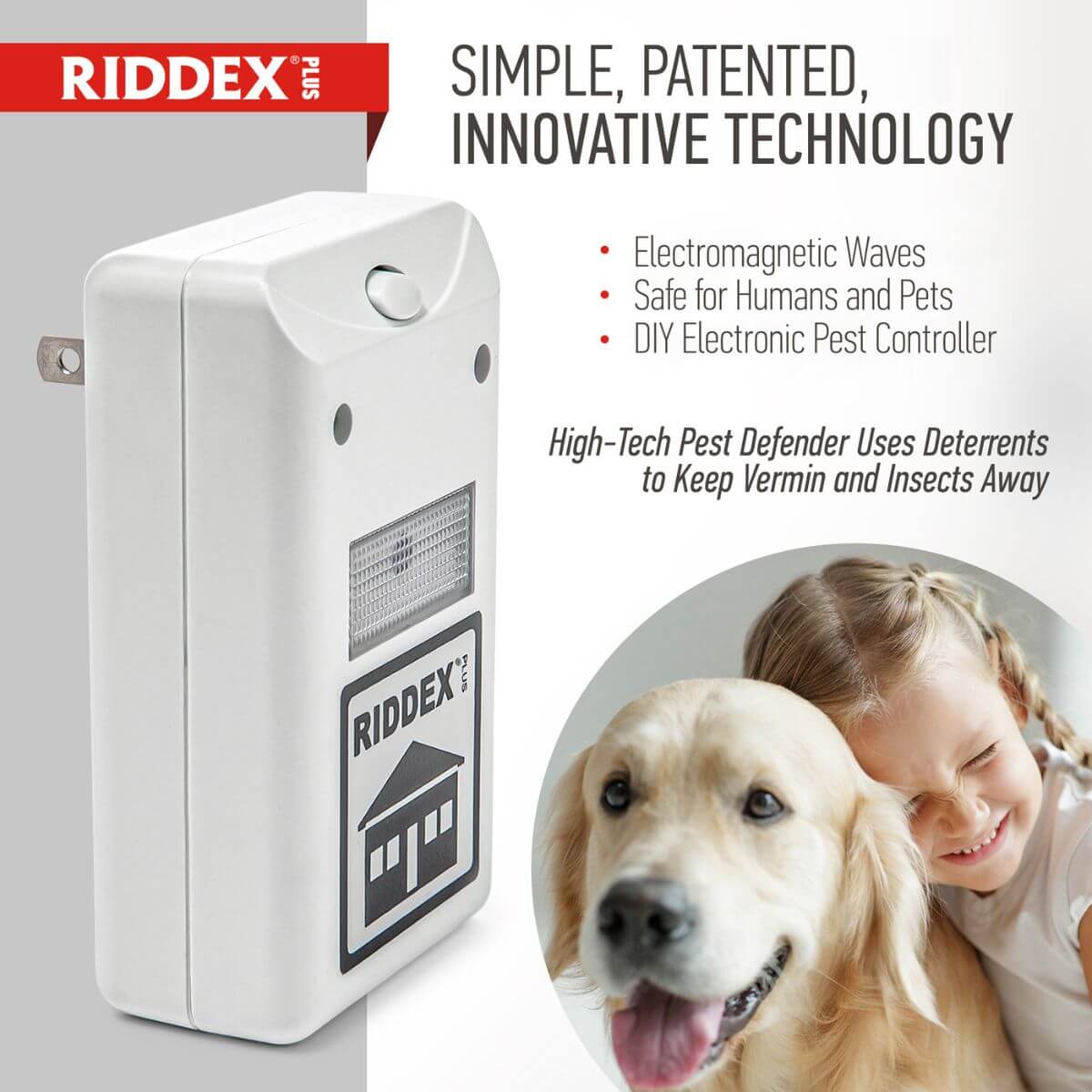 Riddex Plus: Electromagnetic waves, safe for humans and pets, patented technology