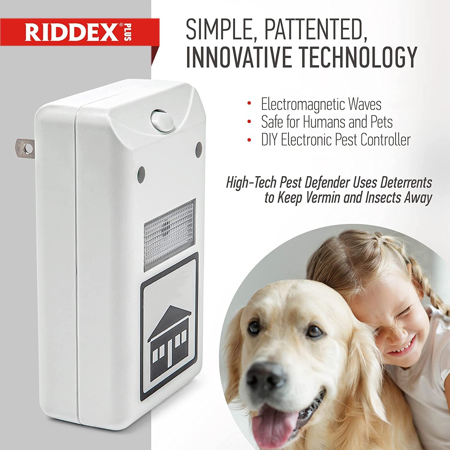Riddex® Plus Insect Repellent | Plug in, Mouse Deterrent - Pest Control for Defense Against Rats, Mice, Roaches, Bugs and Insects | Control Pests with No Chemicals or Poison | 2 Pack White